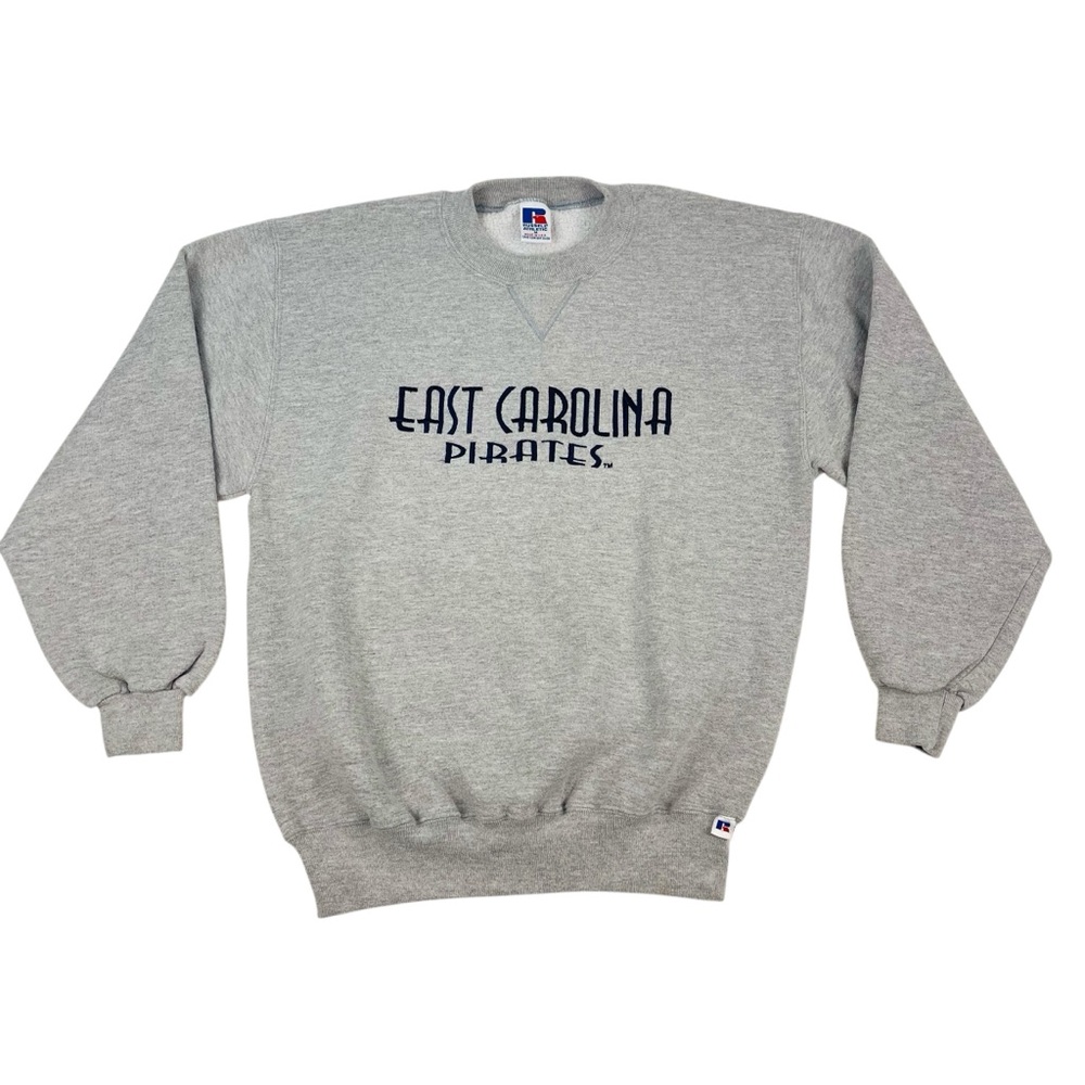 Vtg 90s USA Russell Athletic ECU East Carolina University Gray Sweatshirt Mens M
